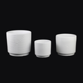 3-Piece White Stoneware Planter Set with Geometric Line Design pot only no saucer