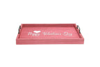 16" Dark Pink And White Happy Valentines Day Serving Tray With Handles