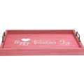 16" Dark Pink And White Happy Valentines Day Serving Tray With Handles