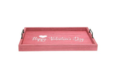 16" Dark Pink And White Happy Valentines Day Serving Tray With Handles