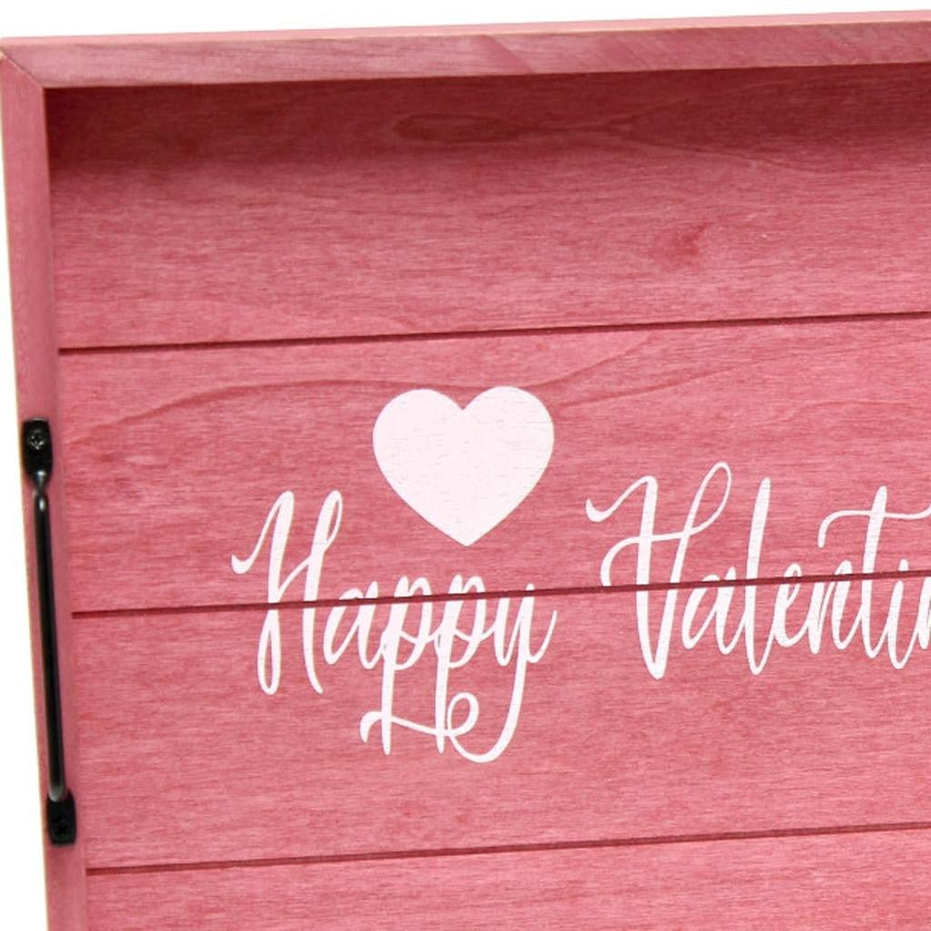16" Dark Pink And White Happy Valentines Day Serving Tray With Handles