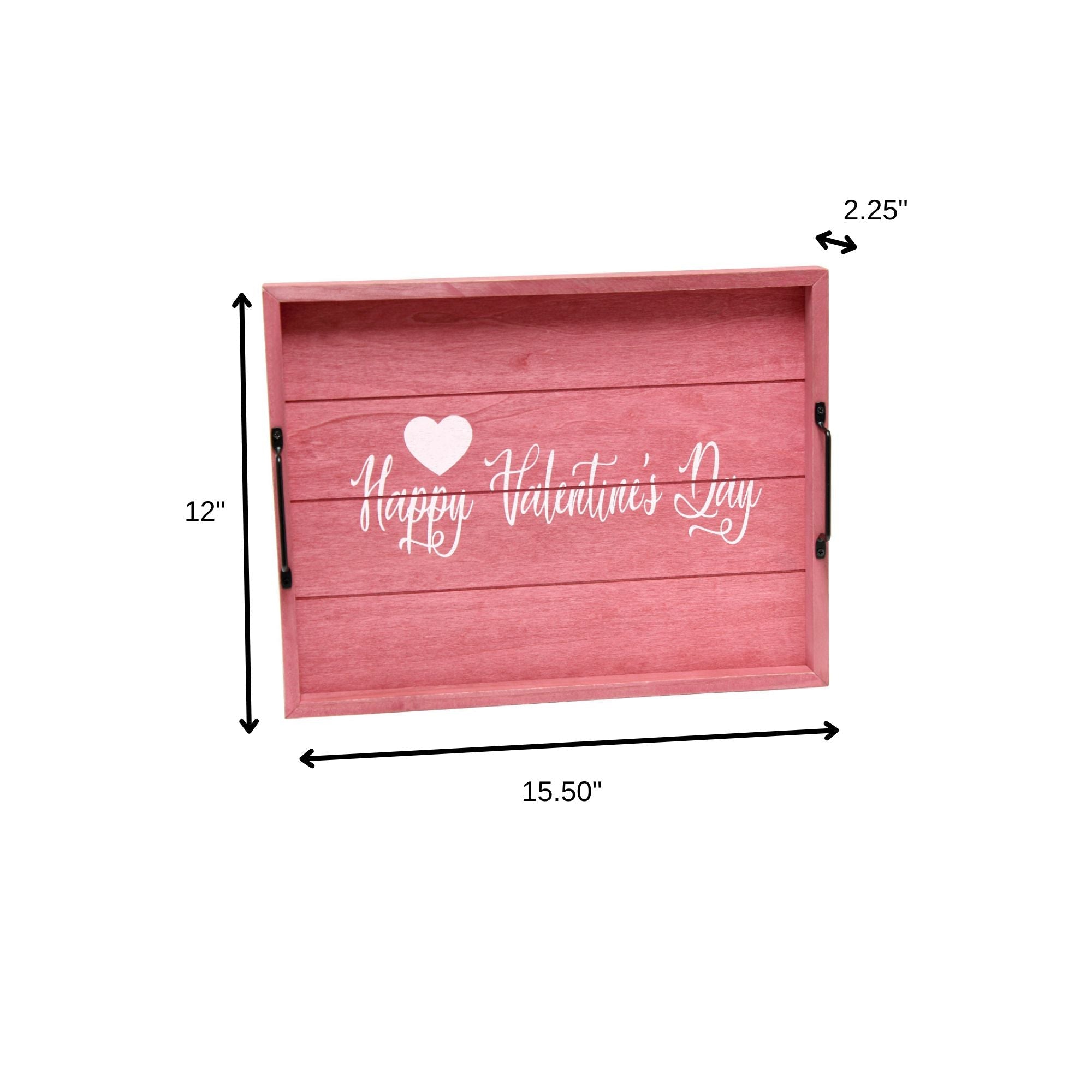 16" Dark Pink And White Happy Valentines Day Serving Tray With Handles