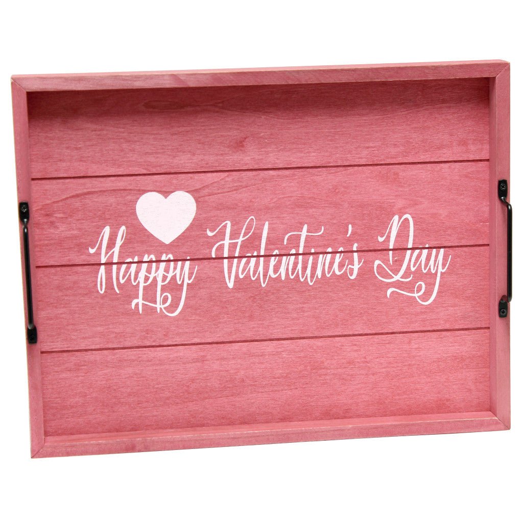 16" Dark Pink And White Happy Valentines Day Serving Tray With Handles