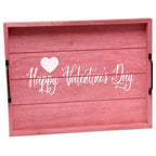 16" Dark Pink And White Happy Valentines Day Serving Tray With Handles