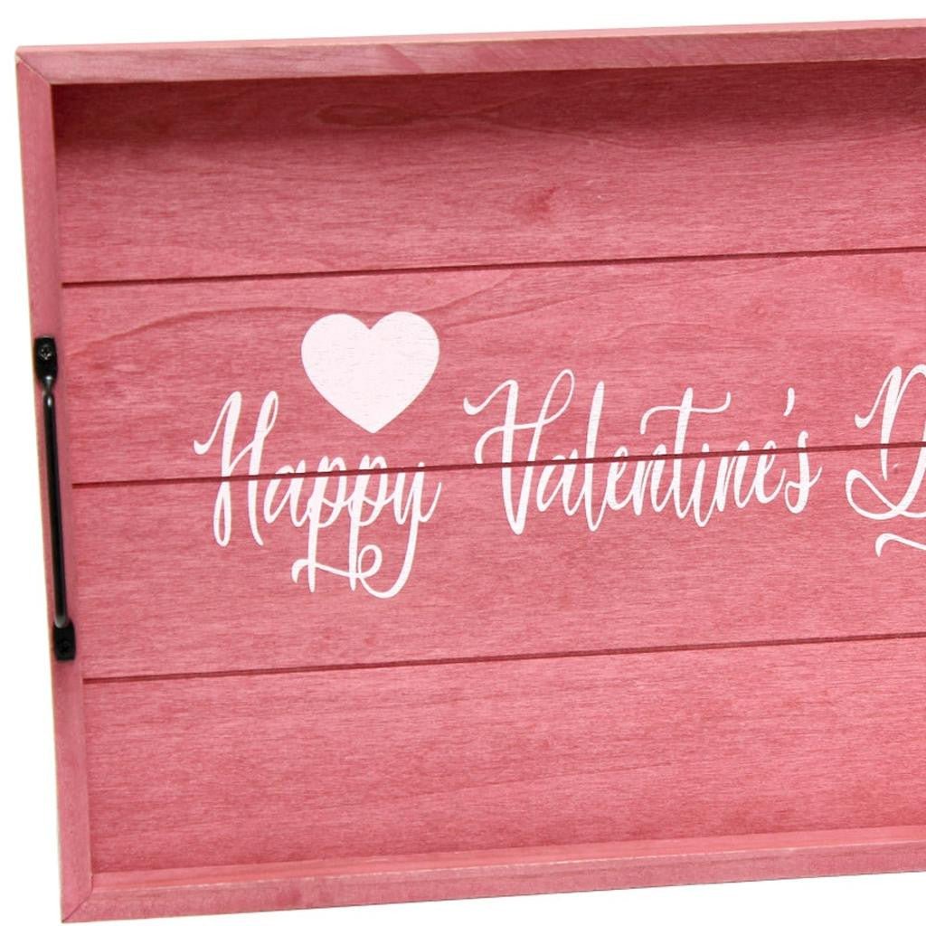 16" Dark Pink And White Happy Valentines Day Serving Tray With Handles