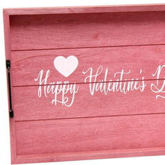 16" Dark Pink And White Happy Valentines Day Serving Tray With Handles