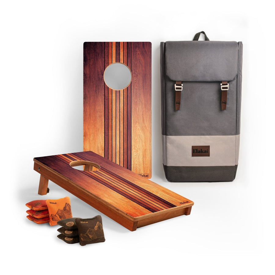 1ft x 2ft Graphic Wood Travel Cornhole Set | Natural Surf Beach Collection Retro Woody