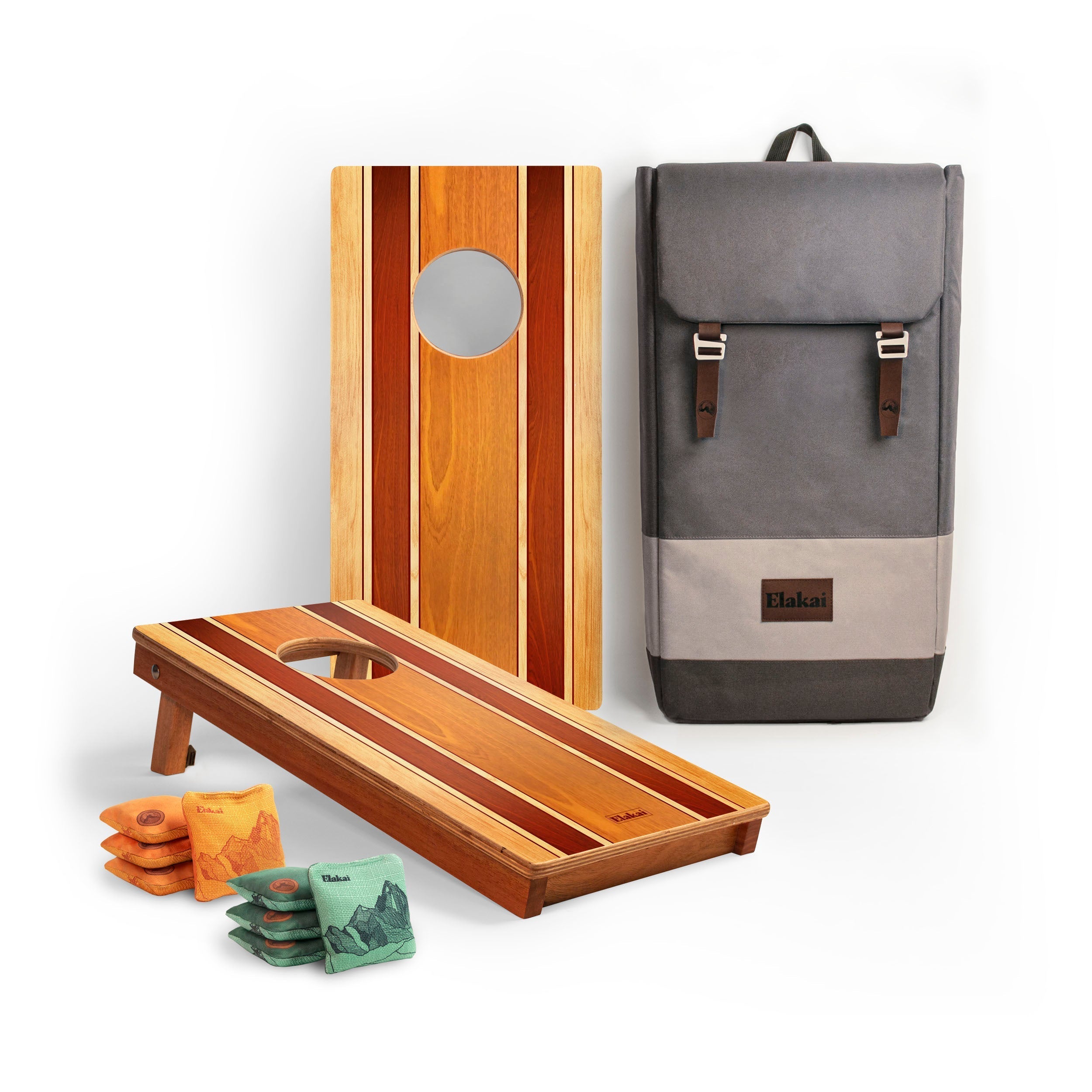 1ft x 2ft Graphic Wood Travel Cornhole Set | Natural Surf Beach Collection Classic Woody