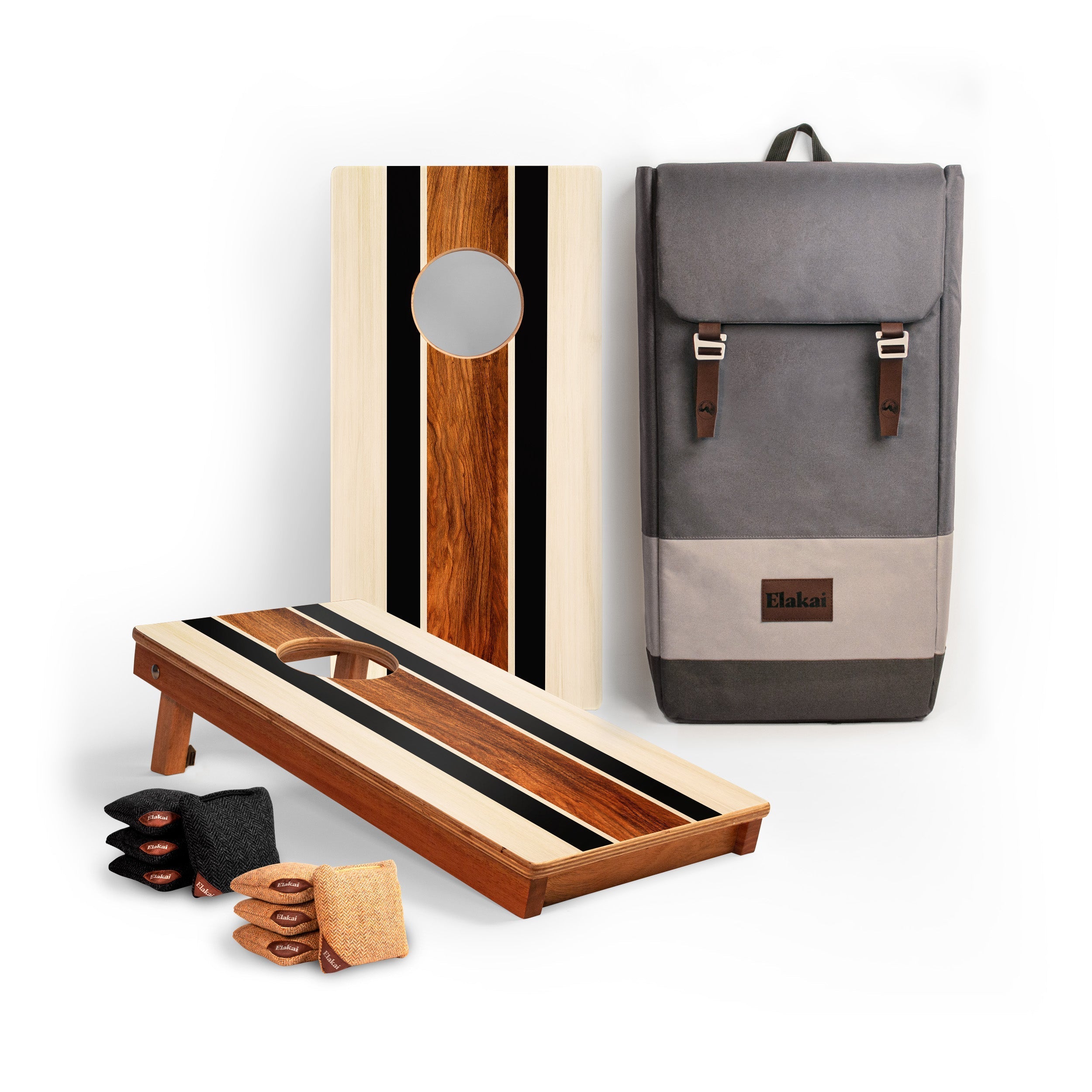 1ft x 2ft Graphic Wood Travel Cornhole Set | Natural Surf Beach Collection Hermosa Stripes