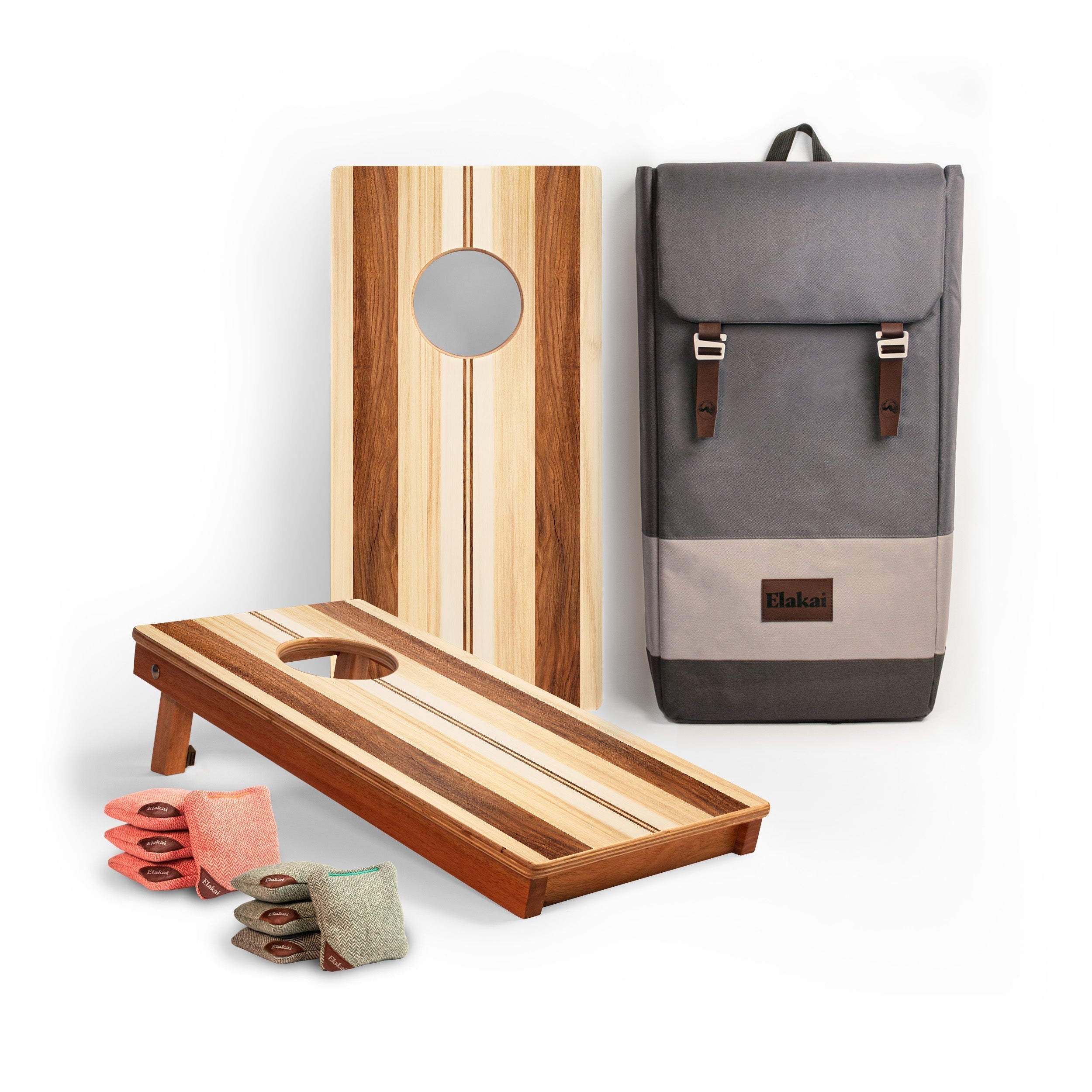 1ft x 2ft Graphic Wood Travel Cornhole Set | Natural Surf Beach Collection Medina Stripes