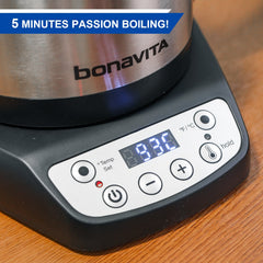 Bonavita Classic 1.0L Gooseneck Precision Temperature Electric Kettle| Coffee Brew and Tea, 1200 Watt, LED Panel, Stainless Steel