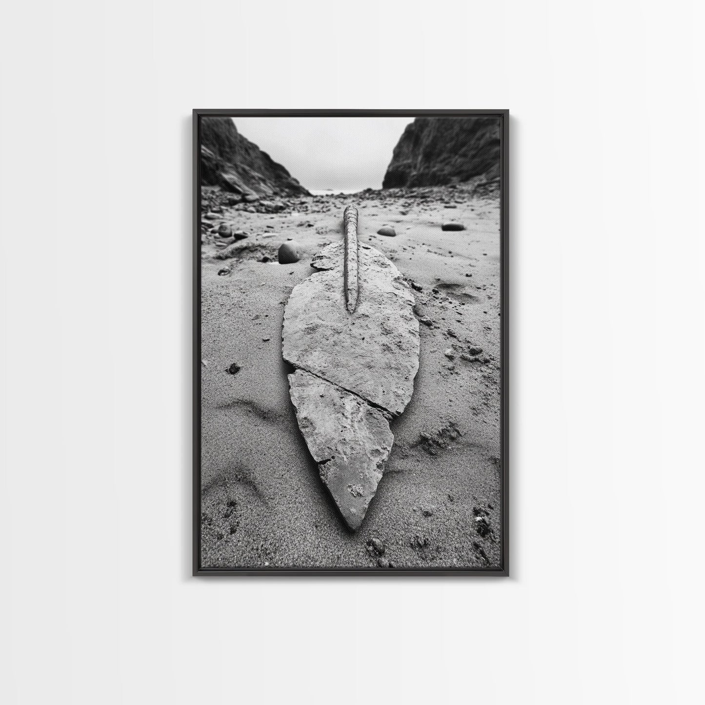 Fossil Rock Shore, Beach Minimalism, Sand Texture Art, Canvas Print, Coastal Wall Art, Natural History Decor, Abstract Earthy Art Black Floater