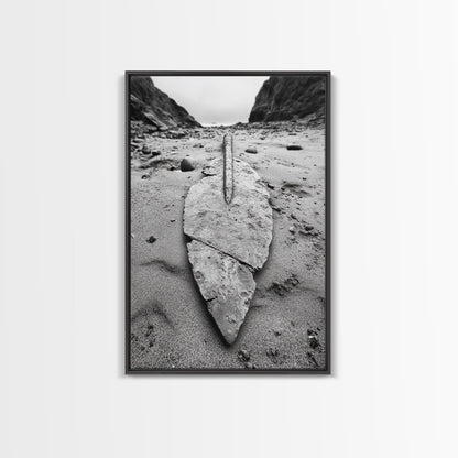 Fossil Rock Shore, Beach Minimalism, Sand Texture Art, Canvas Print, Coastal Wall Art, Natural History Decor, Abstract Earthy Art Black Floater