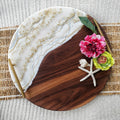 Medium Round Serving Tray Black Walnut Gold Round
