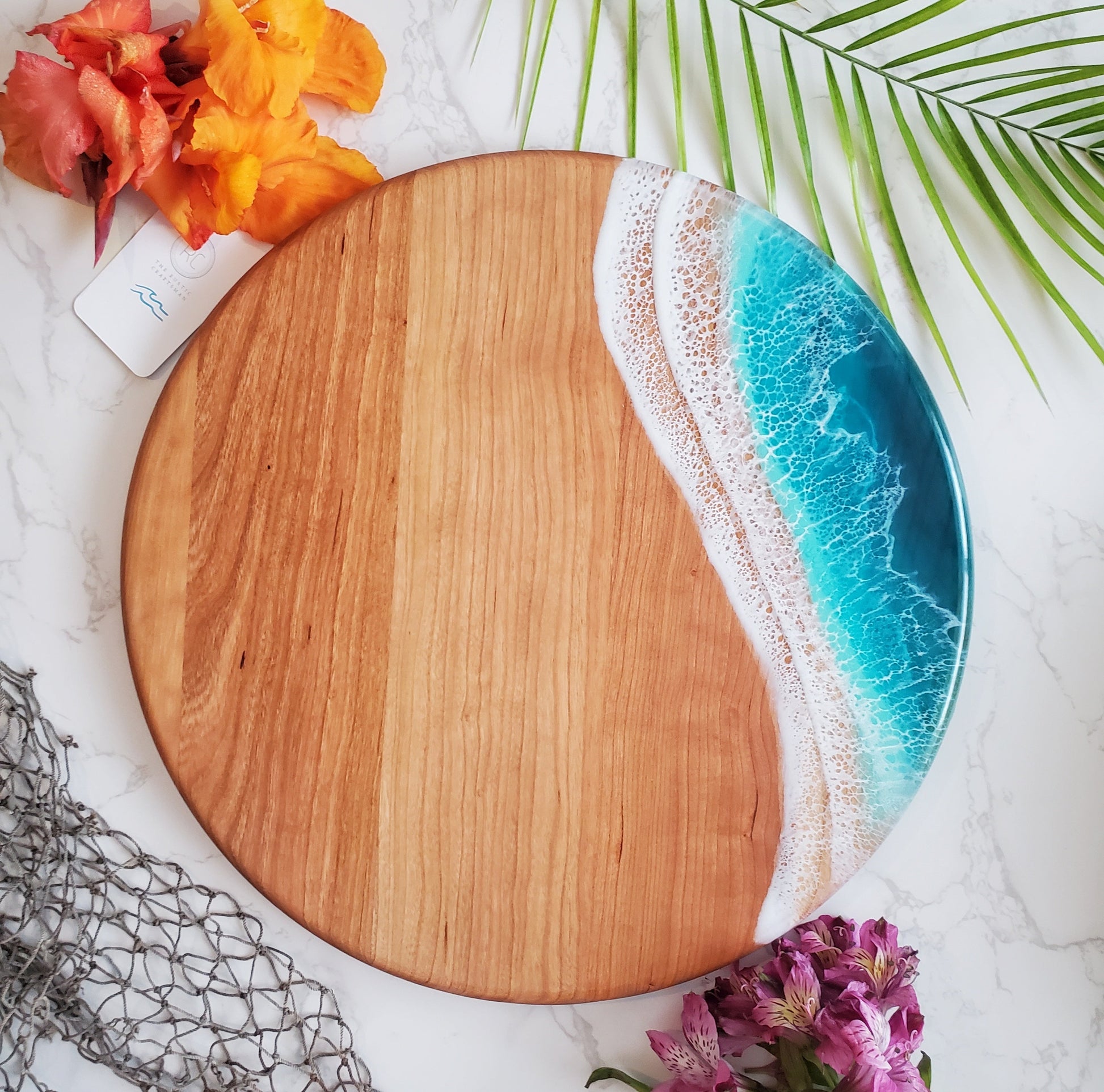 Medium Round Serving Tray Cherry Bali Breeze (Dark Turquoise)