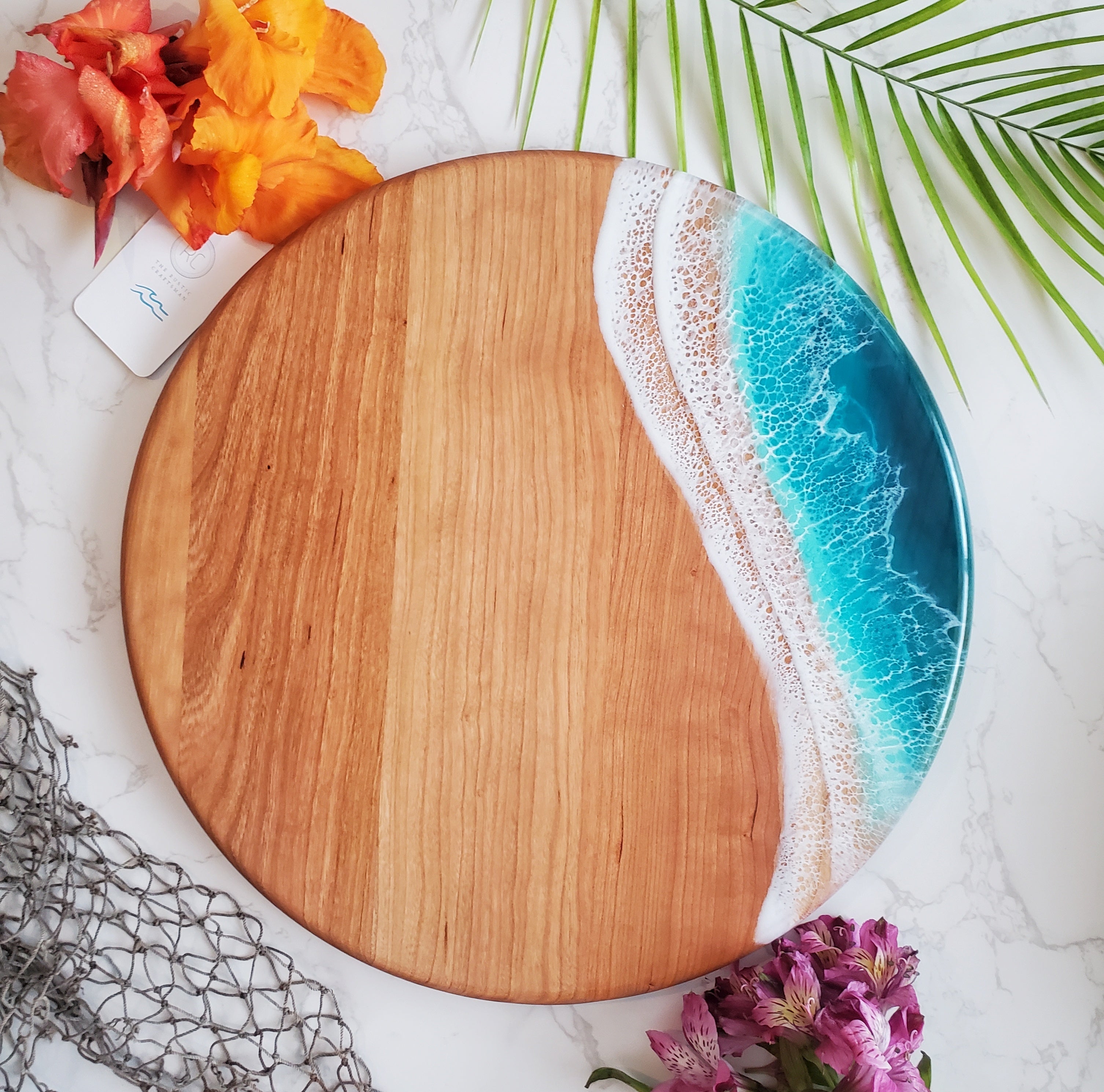Medium Round Serving Tray Cherry Bali Breeze (Dark Turquoise)
