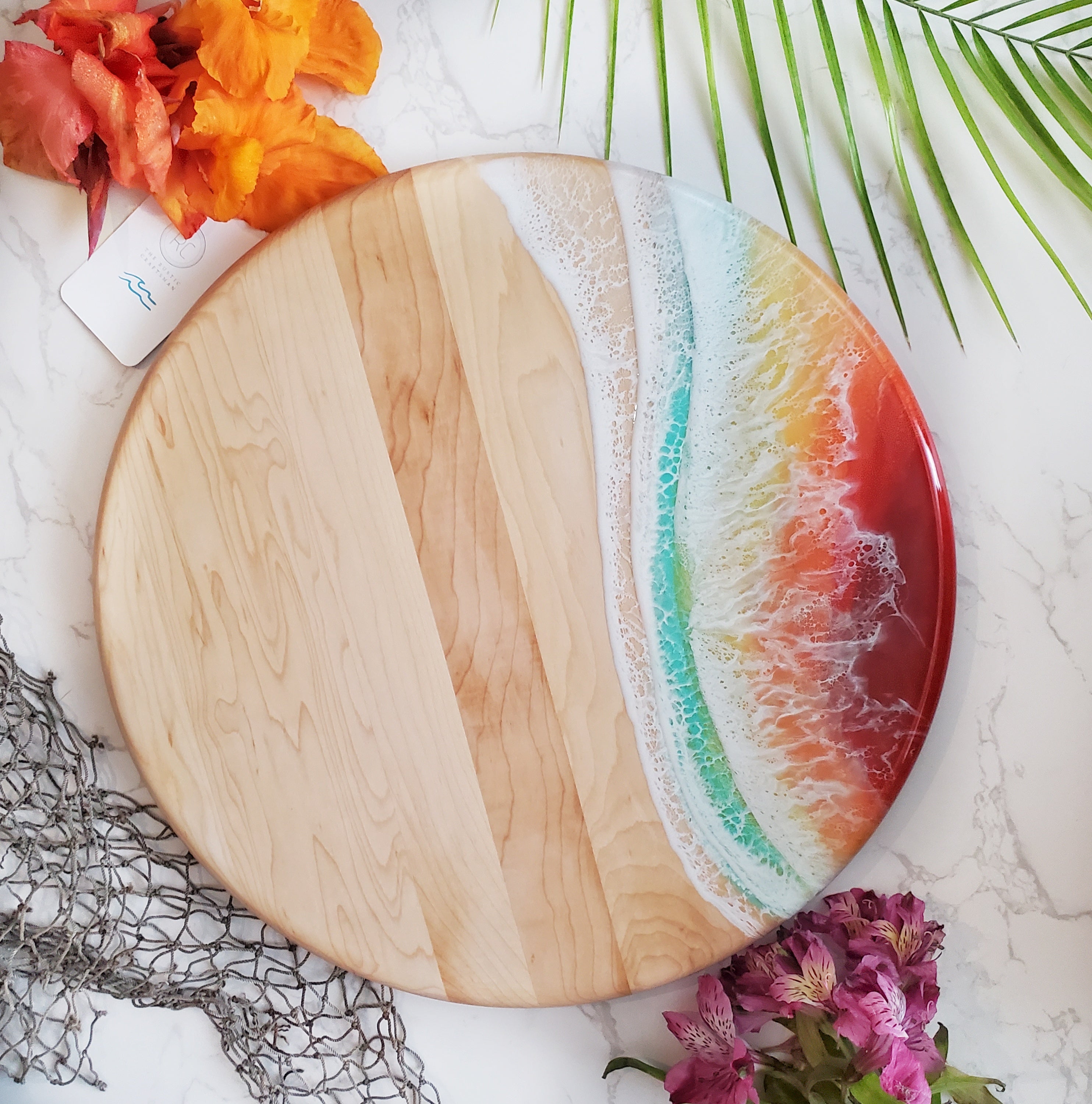 Medium Round Serving Tray Maple Sangria Sunset