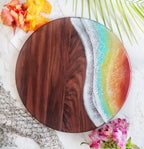 Medium Round Serving Tray Black Walnut Sangria Sunset Gold Round