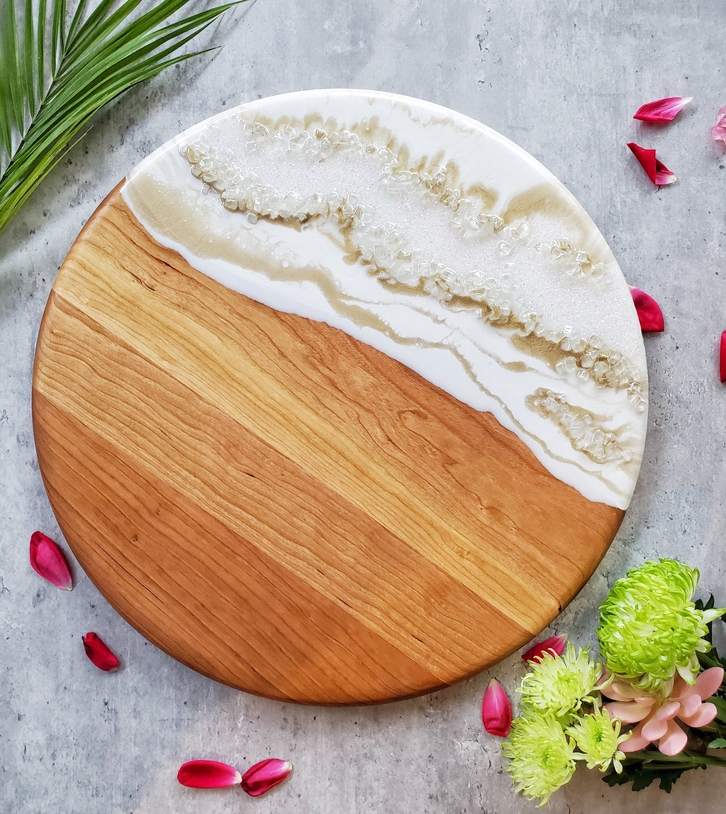 Round Ocean Boards Cherry White Gold Geode