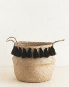 Black Tasseled Belly Baskets Large