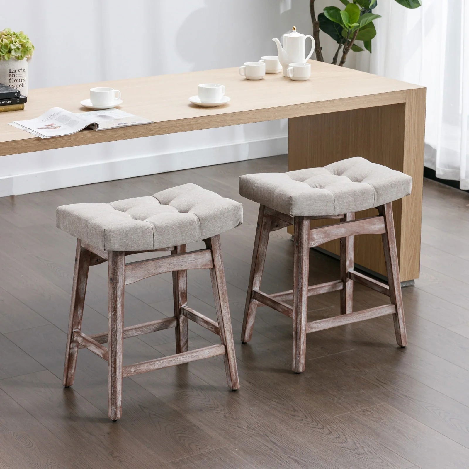 25" Beige Backless Counter Stools - Set of Two Default Title Main image