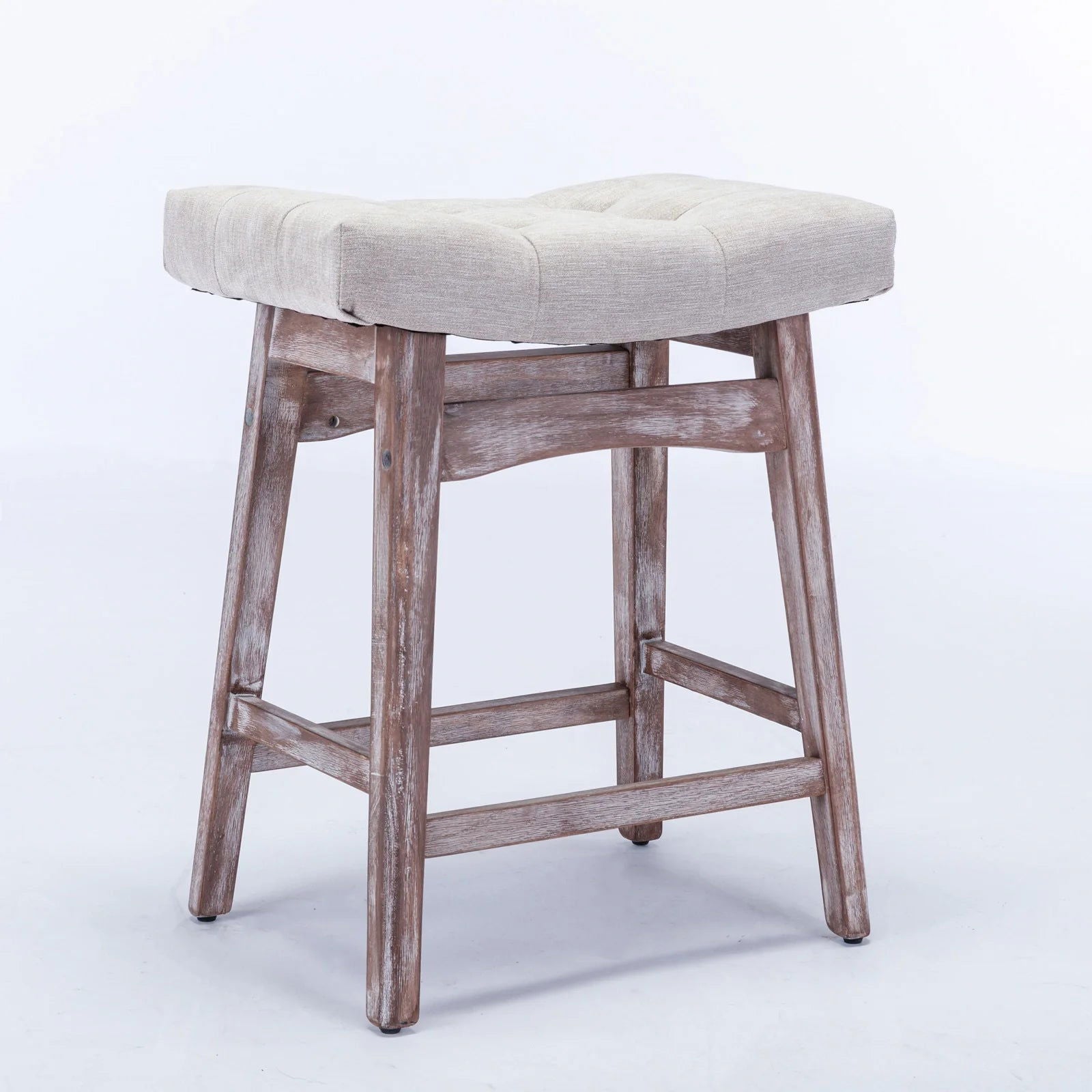 25" Beige Backless Counter Stools - Set of Two