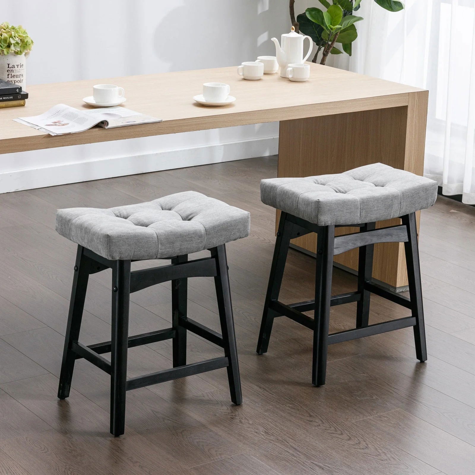 25" Grey Backless Counter Stools - Set of Two Default Title Main image