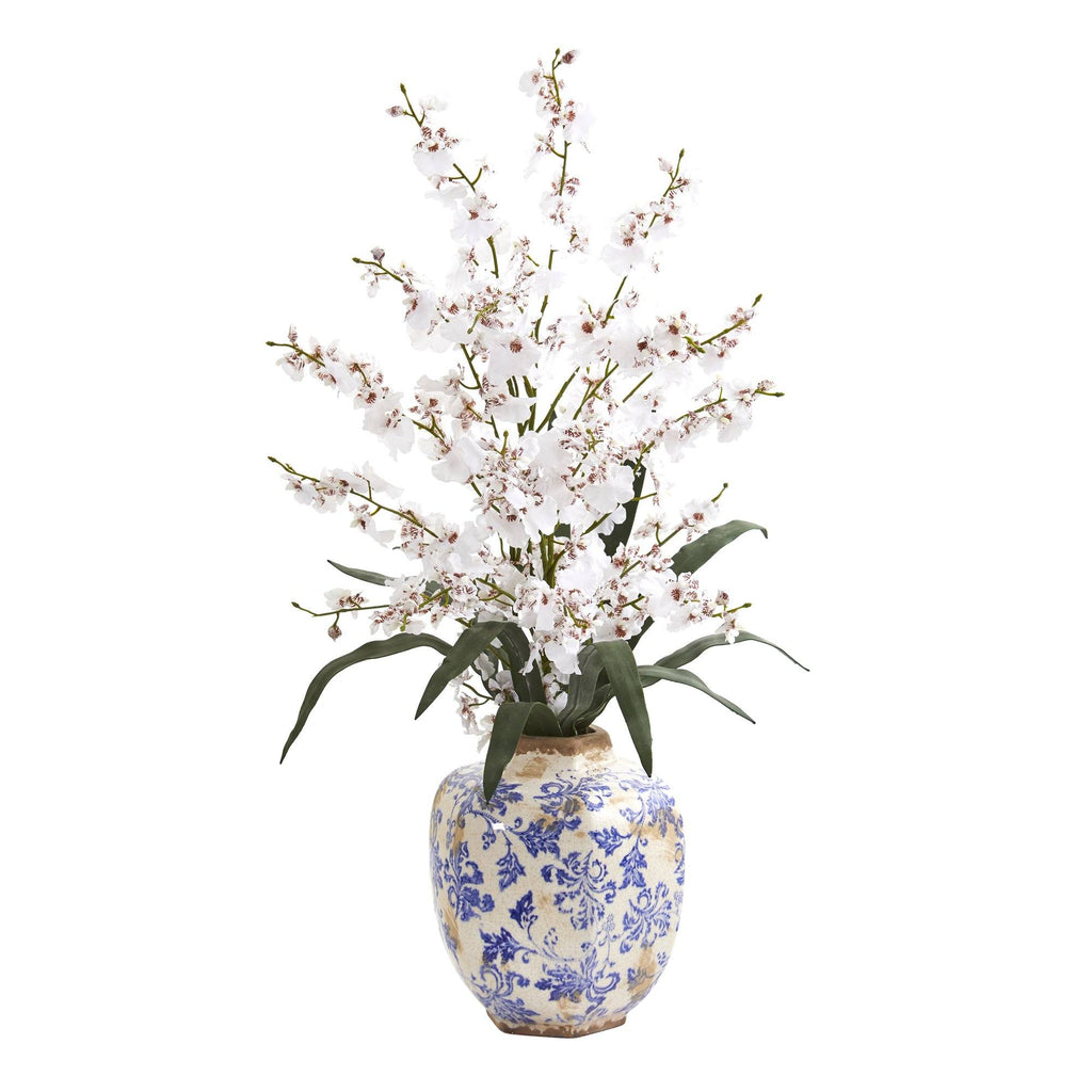 28” Dancing Lady Orchid Artificial Arrangement in Decorative Vase White