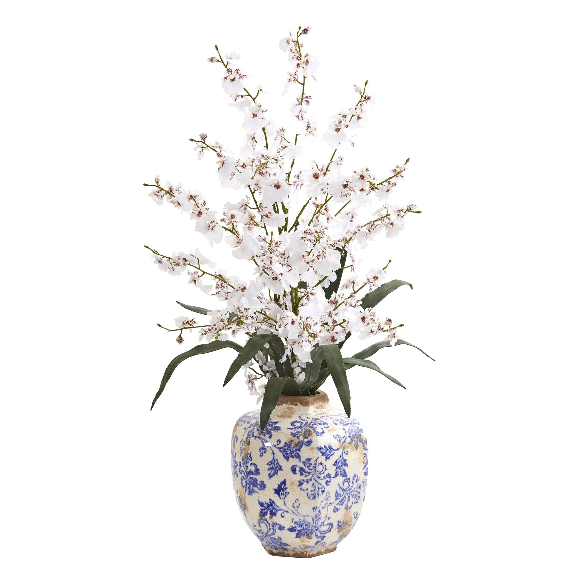 28” Dancing Lady Orchid Artificial Arrangement in Decorative Vase White