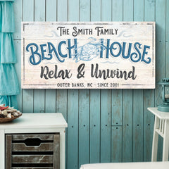 Beach House Sign IV 60x30 inch Extra Large Premium Gallery Wrapped