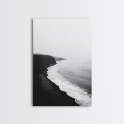 Cliff Coast, Mist Horizon, Monochrome Sea, Rugged Beauty, Canvas Print, Living Room Wall Art, Coastal Modern Style, Minimalist Ocean Scene No Frame - Stretched Canvas Only