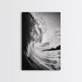 Ocean Wave Curl, Sea Barrel Art, Surf Power Print, Framed Canvas Print, Bathroom Wall Art, Modern Beach Decor, Black White Seascape Gallery Wrap Canvas - Ready To Hang