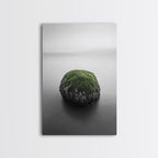 Moss Rock Minimal, Green Accent Art, Coastal Zen Decor, Framed Canvas Print, Modern Neutral Room, Nature Wall Aesthetic Gallery Wrap Canvas - Ready To Hang
