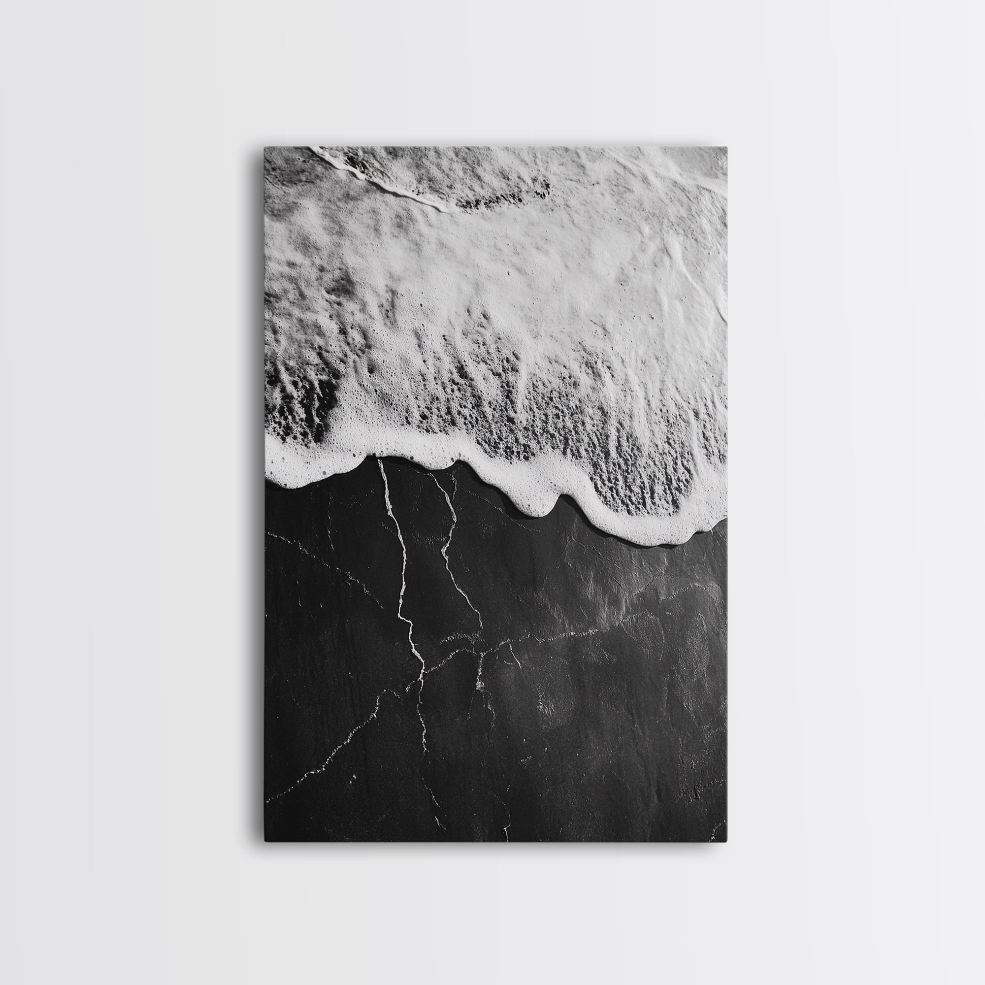 Wave Edge, Cracked Earth, Tide Meets Stone, Nature Contrast, Canvas Print, Abstract Ocean Art, Minimalist Wall Decor, Bathroom Artwork Gallery Wrap Canvas - Ready To Hang Main image