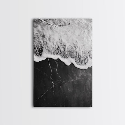 Wave Edge, Cracked Earth, Tide Meets Stone, Nature Contrast, Canvas Print, Abstract Ocean Art, Minimalist Wall Decor, Bathroom Artwork No Frame - Stretched Canvas Only