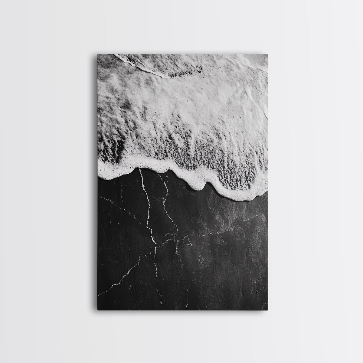 Wave Edge, Cracked Earth, Tide Meets Stone, Nature Contrast, Canvas Print, Abstract Ocean Art, Minimalist Wall Decor, Bathroom Artwork Gallery Wrap Canvas - Ready To Hang