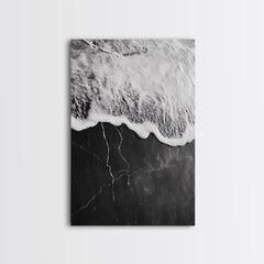 Wave Edge, Cracked Earth, Tide Meets Stone, Nature Contrast, Canvas Print, Abstract Ocean Art, Minimalist Wall Decor, Bathroom Artwork Gallery Wrap Canvas - Ready To Hang