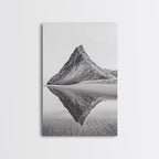 Mountain Mirror, Coastal Peak, Serene Beach, Canvas Print, Minimalist Landscape Art, Modern Living Room Wall Decor, Monochrome Nature Style Gallery Wrap Canvas - Ready To Hang