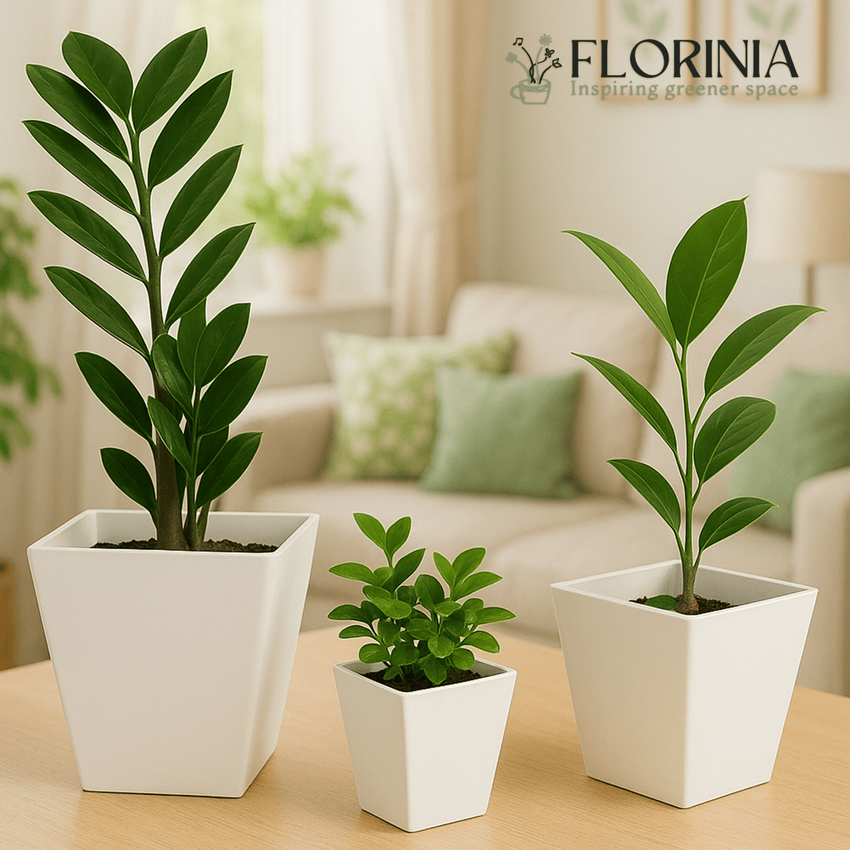 3-Piece White Plastic Square Planter Pot Set – Modern Tapered Design Main image