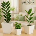 3-Piece White Plastic Square Planter Pot Set – Modern Tapered Design