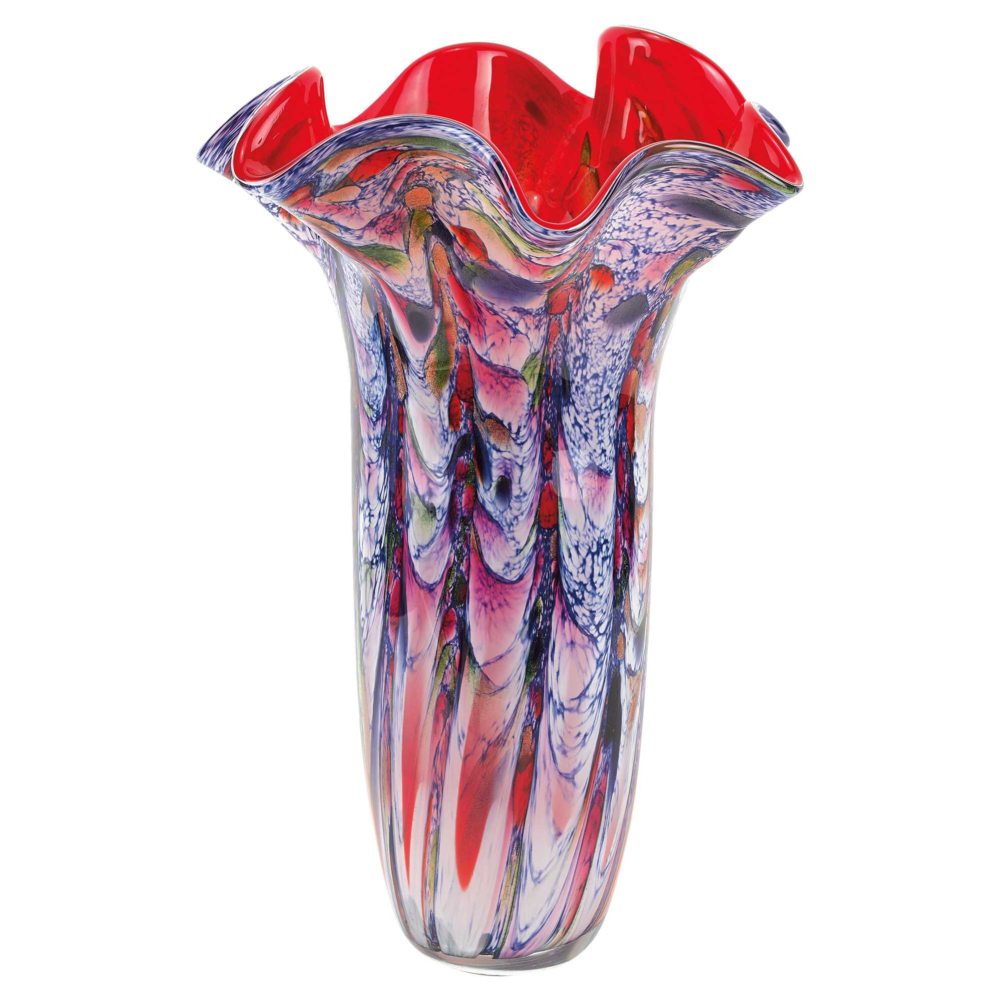 17" Blue Red And White Abstract Wavy Murano Glass Table Vase Secondary image