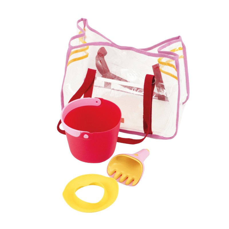 Quut Beach Set – Bucki, Raki & Magic Sand Shaper for Kids Cherry