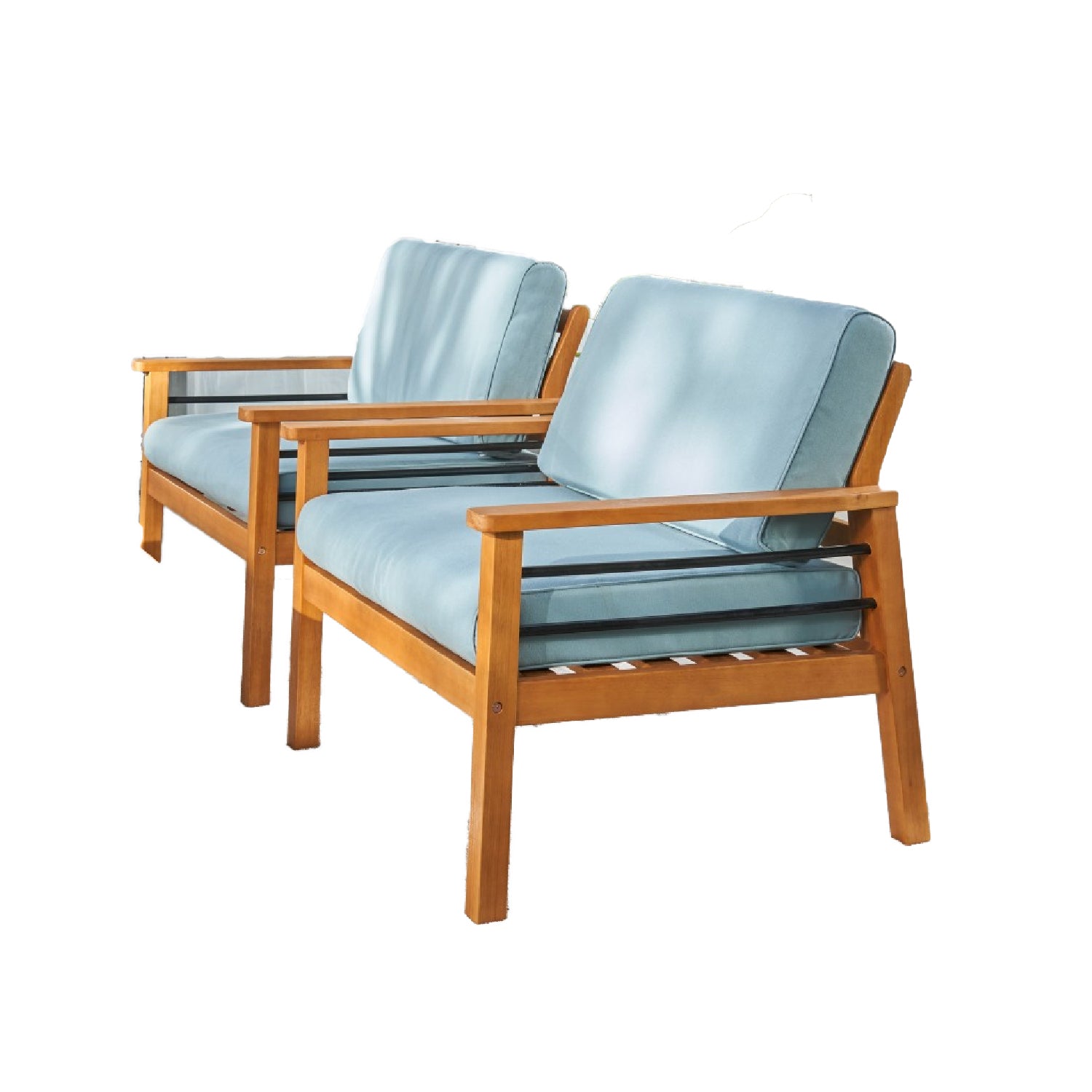 Natural Wood Outdoor Armchair with Aqua Cushion - The Yardtopia