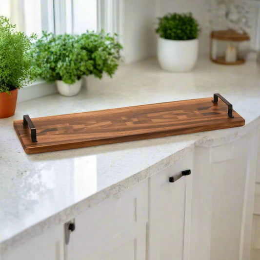 Acacia Serving Trays with Metal Handles Long