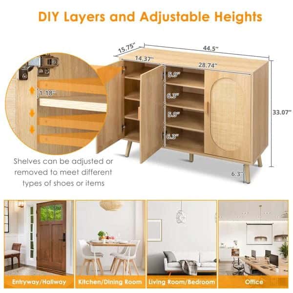 3 Door Rattan Shoe Storage Cabinet