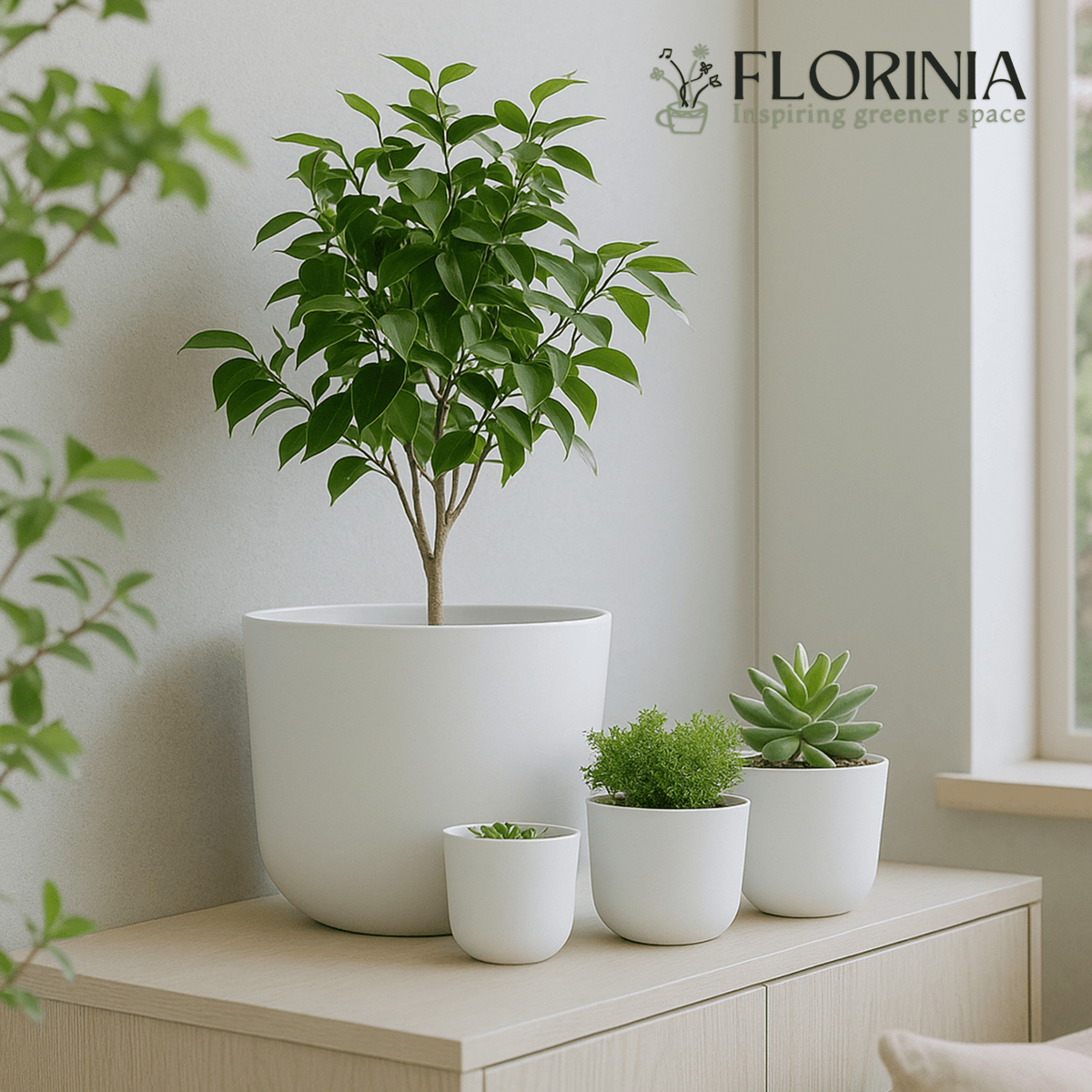 4-Piece White Plastic Round Planter Pot Set – Minimalist Modern Design Main image
