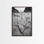Fossil Rock Shore, Beach Minimalism, Sand Texture Art, Canvas Print, Coastal Wall Art, Natural History Decor, Abstract Earthy Art Walnut Frame