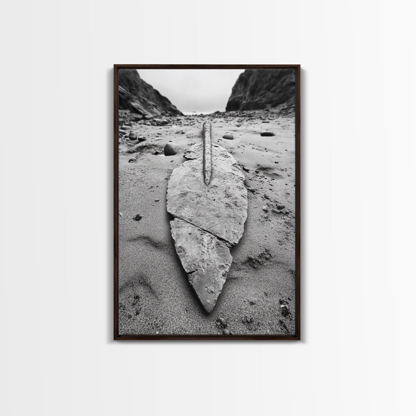 Fossil Rock Shore, Beach Minimalism, Sand Texture Art, Canvas Print, Coastal Wall Art, Natural History Decor, Abstract Earthy Art Dark Brown Floater