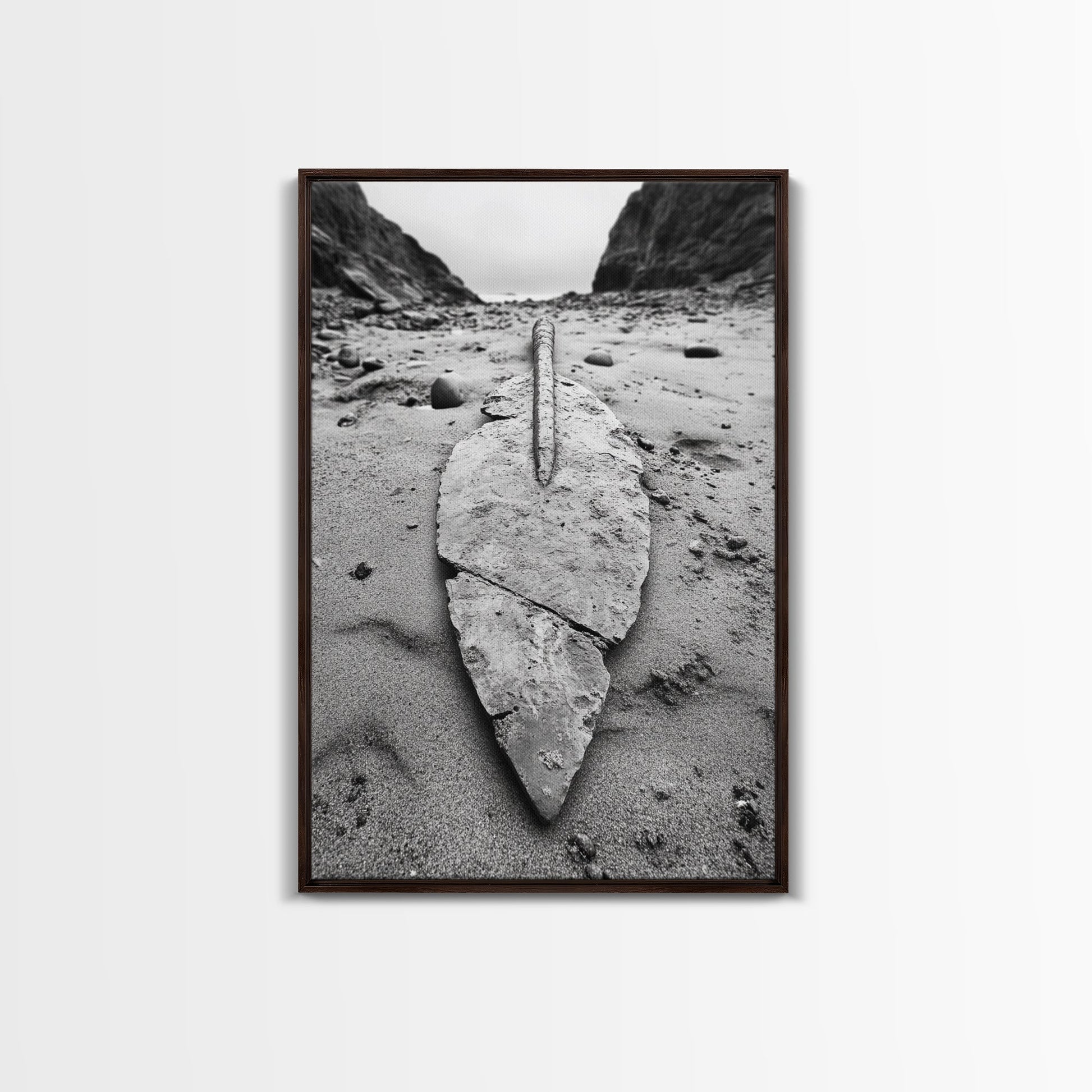 Fossil Rock Shore, Beach Minimalism, Sand Texture Art, Canvas Print, Coastal Wall Art, Natural History Decor, Abstract Earthy Art Dark Brown Floater