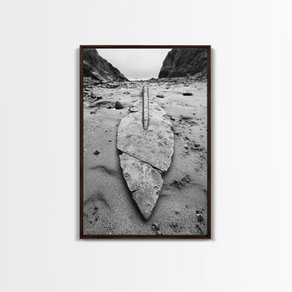 Fossil Rock Shore, Beach Minimalism, Sand Texture Art, Canvas Print, Coastal Wall Art, Natural History Decor, Abstract Earthy Art Dark Brown Floater